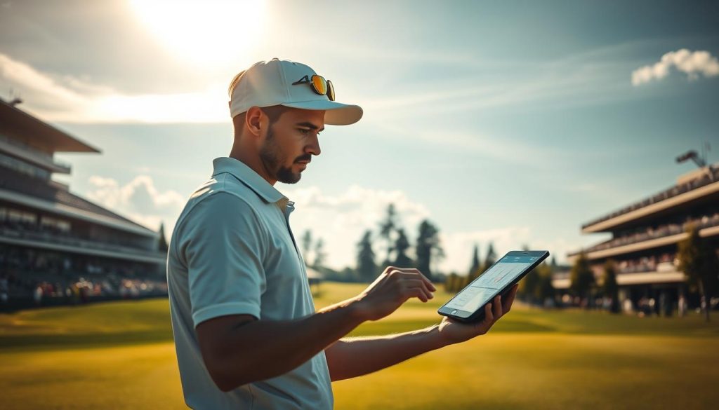 Golf player analyzing steps per round during a tournament