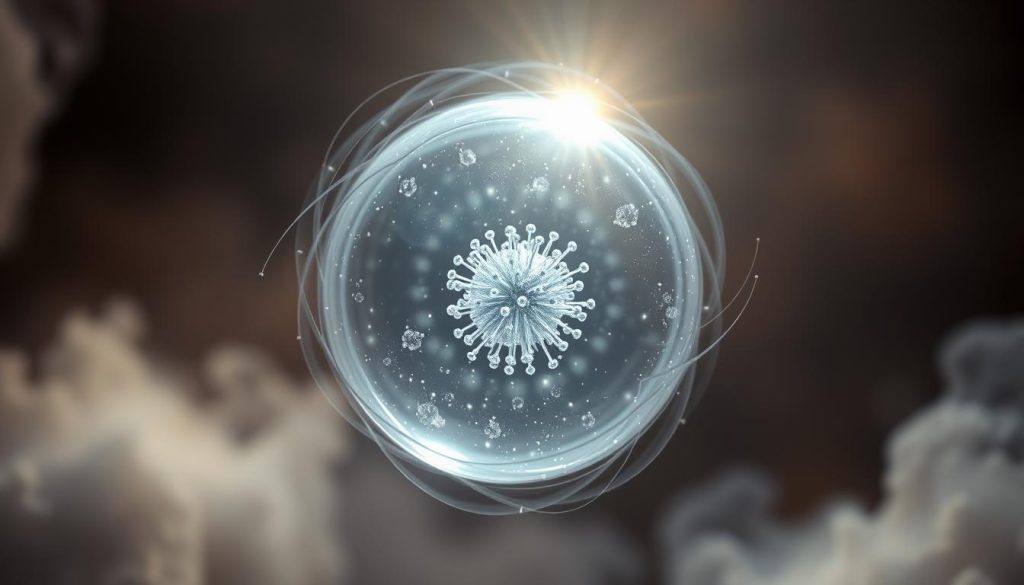 A captivating visual representation of a negative ion, showcasing its intricate structure and ethereal essence. The foreground depicts the ion's core, a delicate, shimmering sphere of negatively charged particles, surrounded by a halo of swirling, translucent energy. The middle ground features a backdrop of muted, atmospheric tones, creating a sense of depth and intrigue. Soft, diffused lighting emanates from within the ion, casting a mesmerizing glow that illuminates the scene. The overall composition conveys a sense of scientific elegance and the captivating nature of these fundamental particles, inviting the viewer to explore the wonders of negative ion formation.