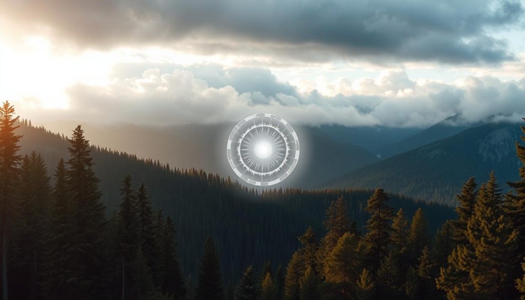 A pristine mountain landscape, with a serene forest in the foreground and a dramatic, cloud-filled sky above. The trees are bathed in a soft, warm light, emanating a gentle glow. In the center, a glowing orb of negative ions radiates an ethereal energy, its mesmerizing waves undulating through the air. The atmosphere is charged with a sense of tranquility and rejuvenation, inviting the viewer to bask in the restorative power of nature's negative ion-rich environment. The camera captures this scene with a wide-angle lens, emphasizing the scale and grandeur of the setting, while a shallow depth of field keeps the focus on the captivating negative ion display.